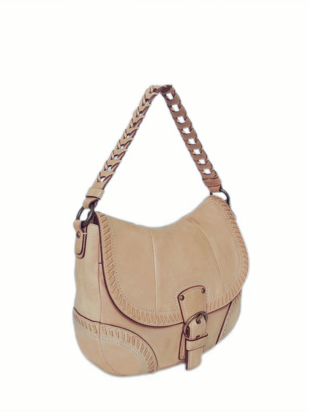 COACH VINTAGE POPPY LEATHER WHIPSTITCH BIG BUCKLE SOHO HOBO w BRAIDED STRAP - Picture 3 of 7